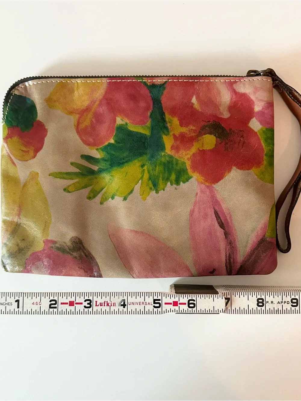 Patricia Nash Floral Italian Leather Wristlet Zip Pouch Clutch
